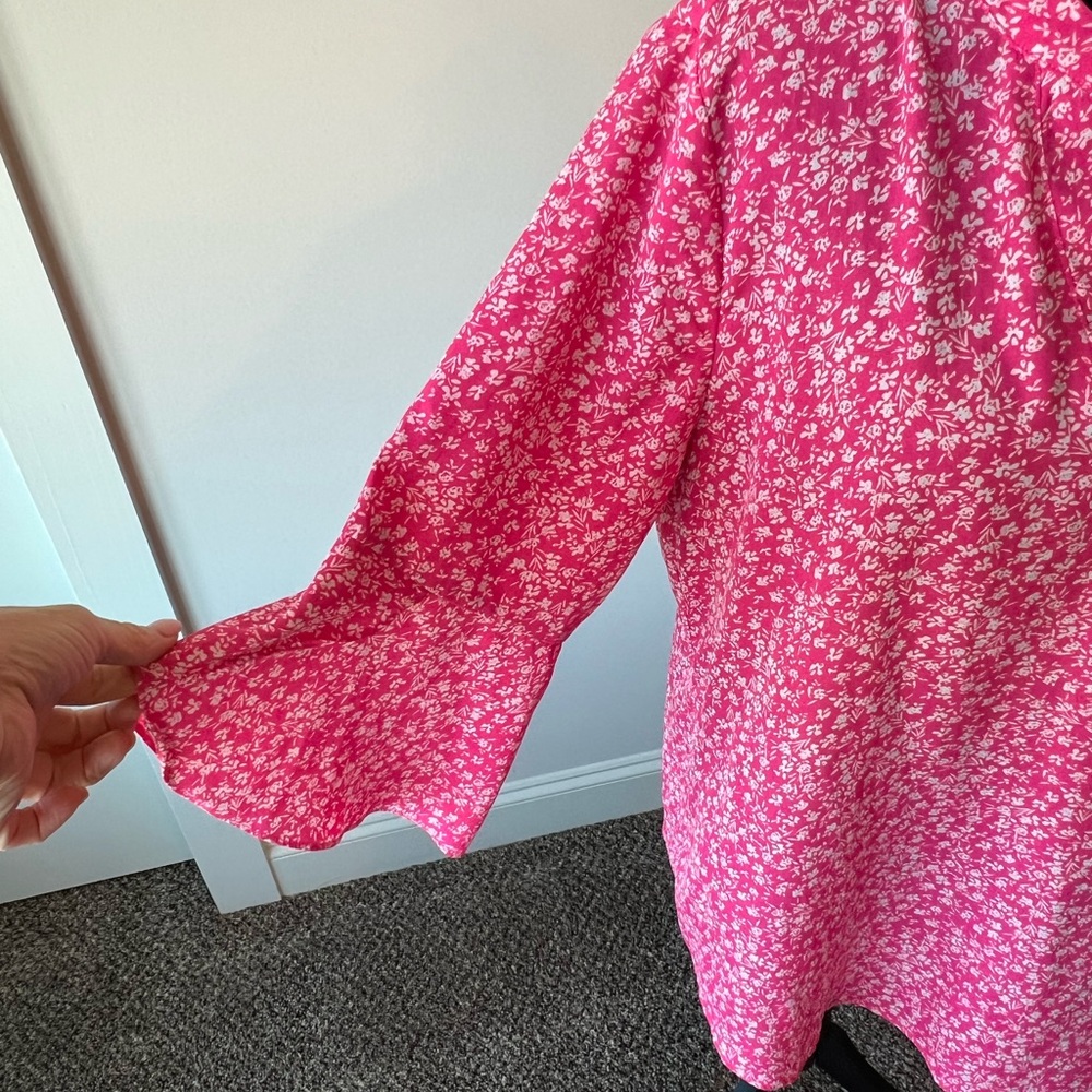 Gaharu Women's Ditsy Floral Top V Neck Chiffon Blouse 3/4 Sleeve Pink Large - Picture 6 of 11